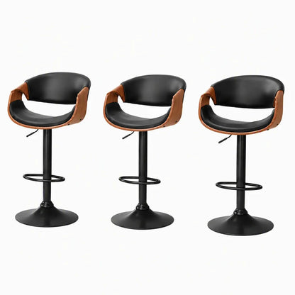 Artiss Bar Stools X3 Kitchen Counter Chair Gas Lift Swivel PU Ambrus Black - Image 3