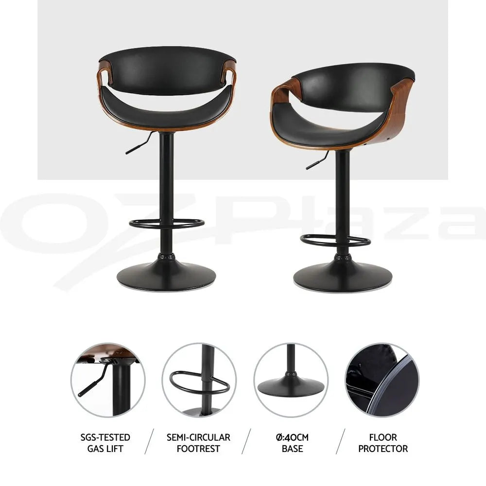 Artiss Bar Stools X3 Kitchen Counter Chair Gas Lift Swivel PU Ambrus Black - Image 6