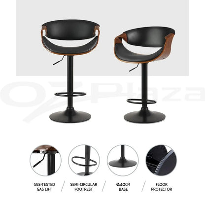Artiss Bar Stools X3 Kitchen Counter Chair Gas Lift Swivel PU Ambrus Black - Image 6
