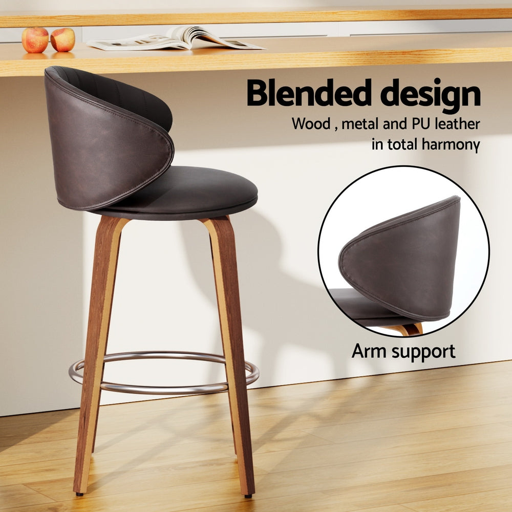 2x Artiss Bar Stools Dining Chairs Contoured Leather Wood Stool - Image 5