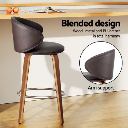 2x Artiss Bar Stools Dining Chairs Contoured Leather Wood Stool - Image 5