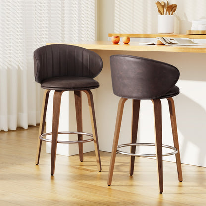 2x Artiss Bar Stools Dining Chairs Contoured Leather Wood Stool - Image 7