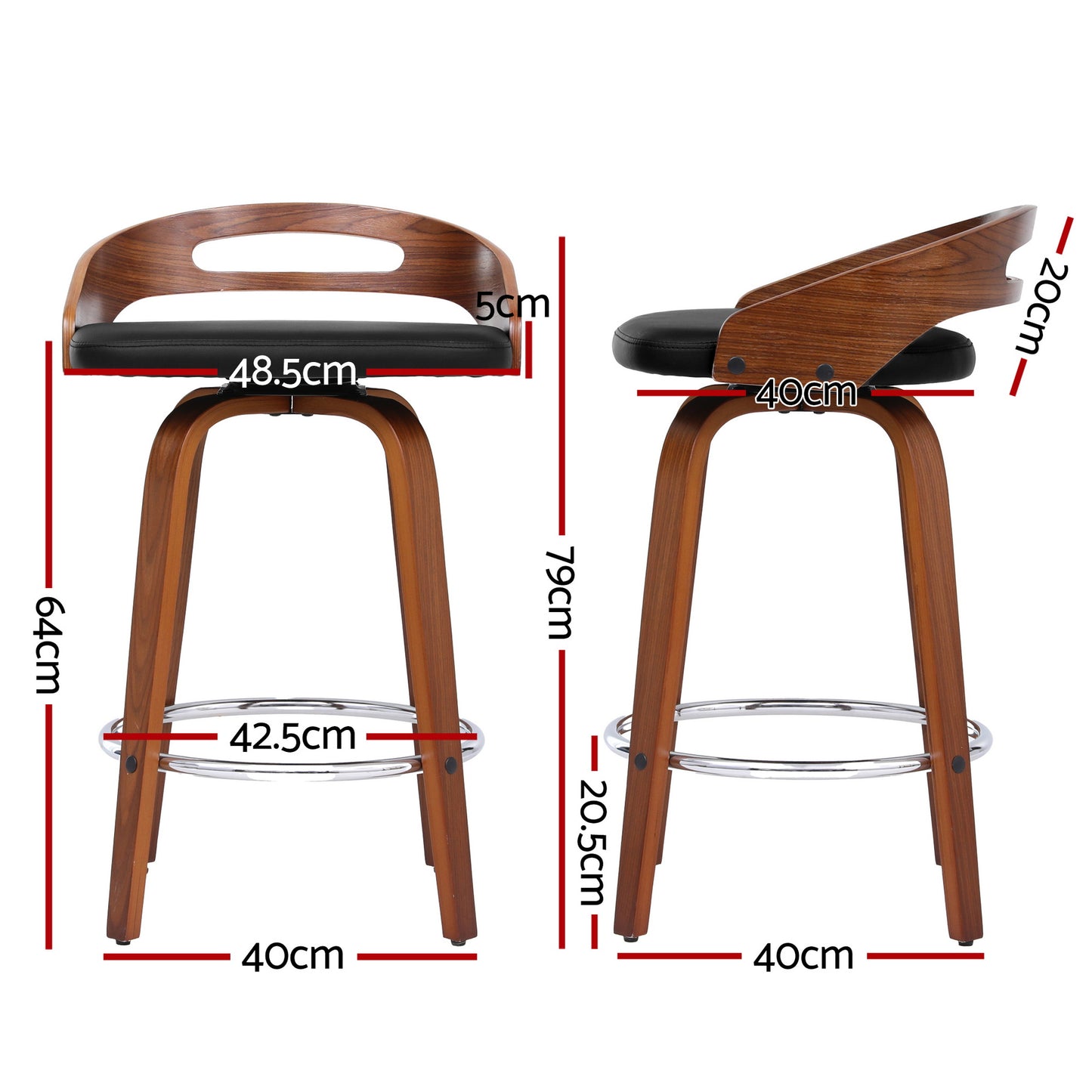 Artiss 2x Bar Stools Swivel Dining Chairs Low Back Counter Seat PU Cushion - Image 2