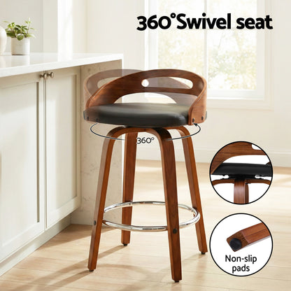 Artiss 2x Bar Stools Swivel Dining Chairs Low Back Counter Seat PU Cushion - Image 4
