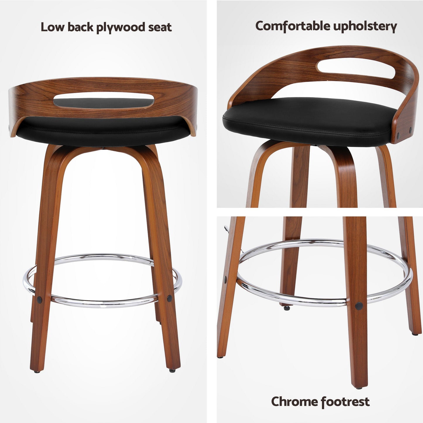 Artiss 2x Bar Stools Swivel Dining Chairs Low Back Counter Seat PU Cushion - Image 5