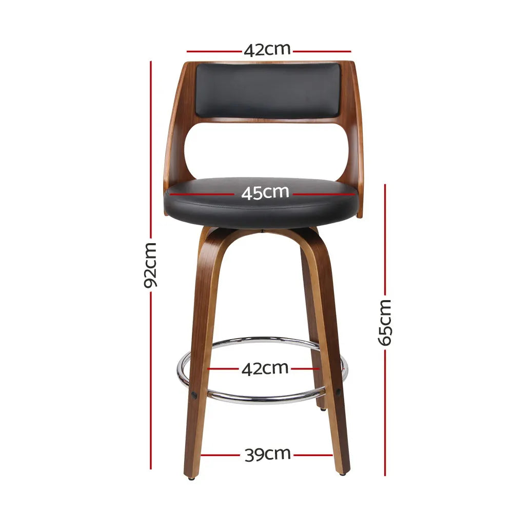 Artiss 2x Bar Stools Swivel Leather Chair 65cm - Image 2