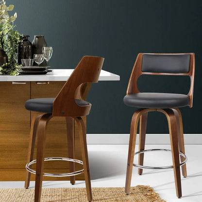 Artiss 2x Bar Stools Swivel Leather Chair 65cm - Image 7