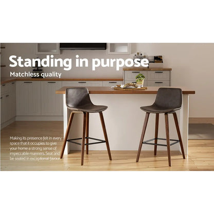 Artiss Bar Stools Kitchen Counter Barstools Leather Wooden Chairs x2 - Image 5