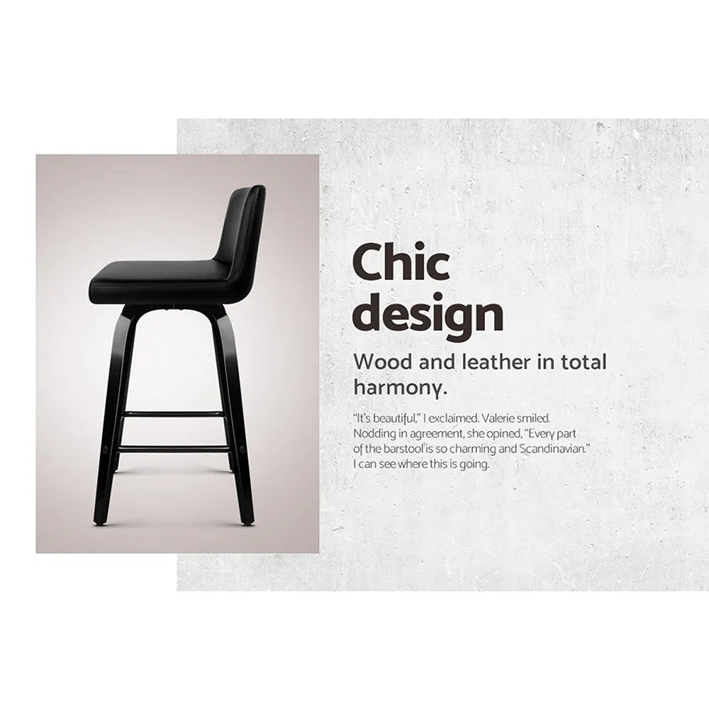 Artiss Bar Stools Kitchen Leather Barstools Swivel Wooden Chairs X2 - Image 4
