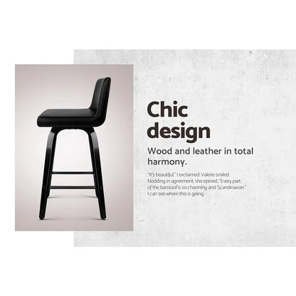 Artiss Bar Stools Kitchen Leather Barstools Swivel Wooden Chairs X2 - Image 4