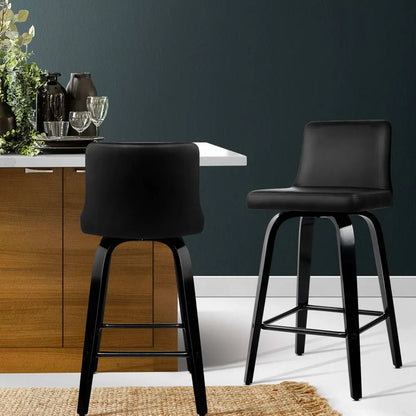 Artiss Bar Stools Kitchen Leather Barstools Swivel Wooden Chairs X2 - Image 7