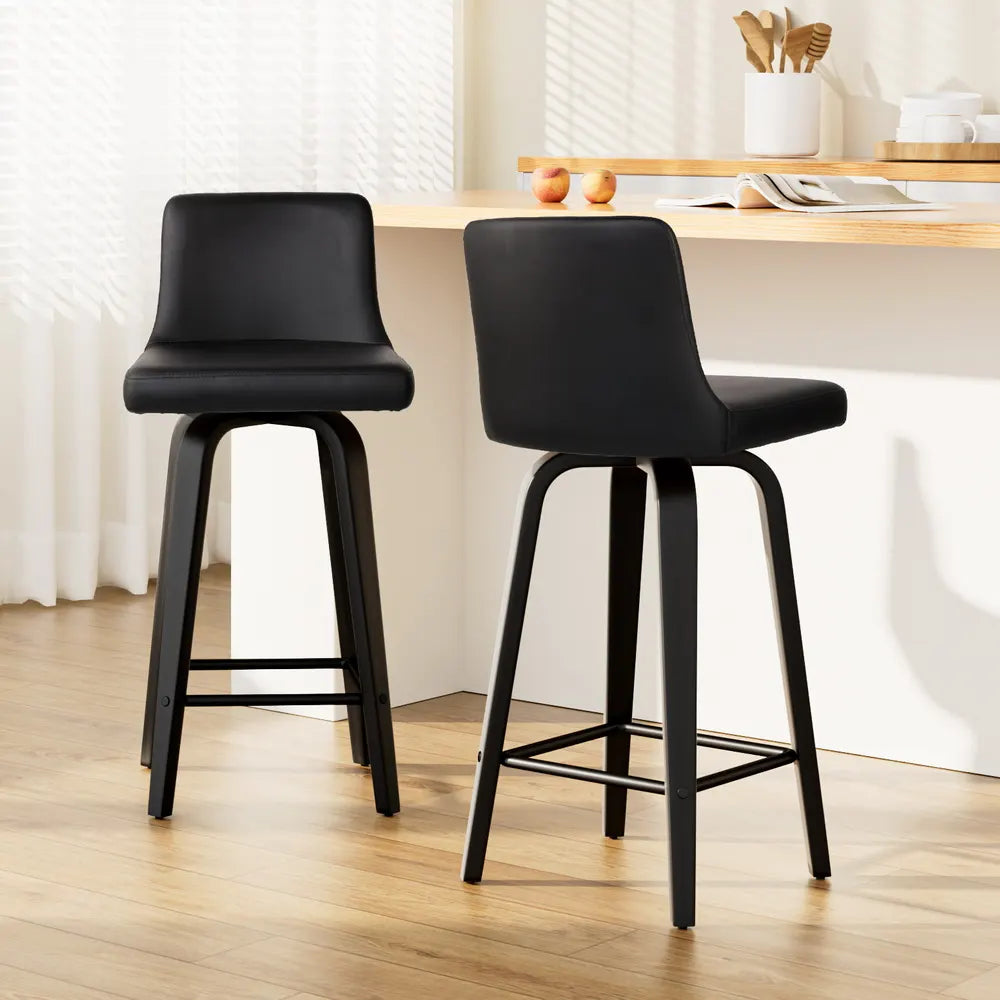 Artiss Bar Stools Kitchen Leather Barstools Swivel Wooden Chairs X2 - Image 8
