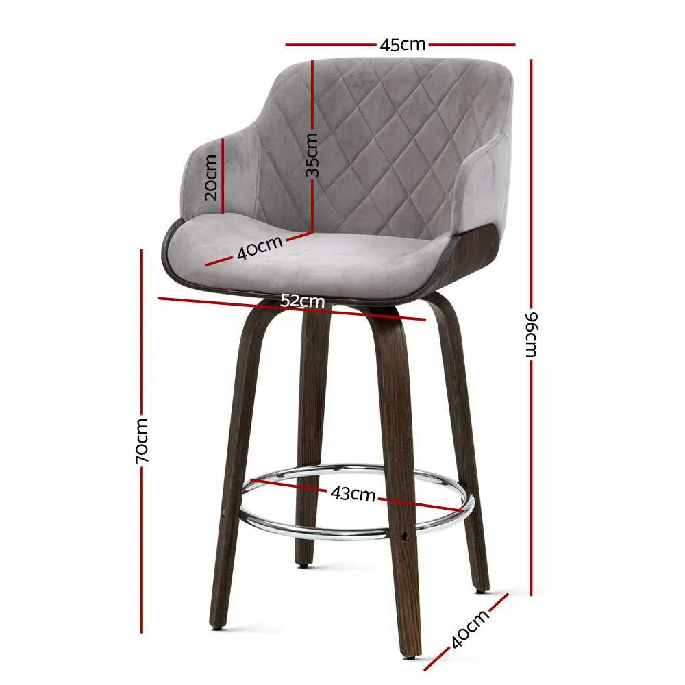 Artiss Bar Stools Swivel Velvet Padded Wooden - Image 2
