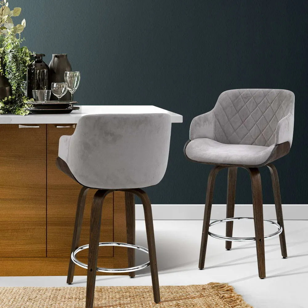 Artiss Bar Stools Swivel Velvet Padded Wooden - Image 7