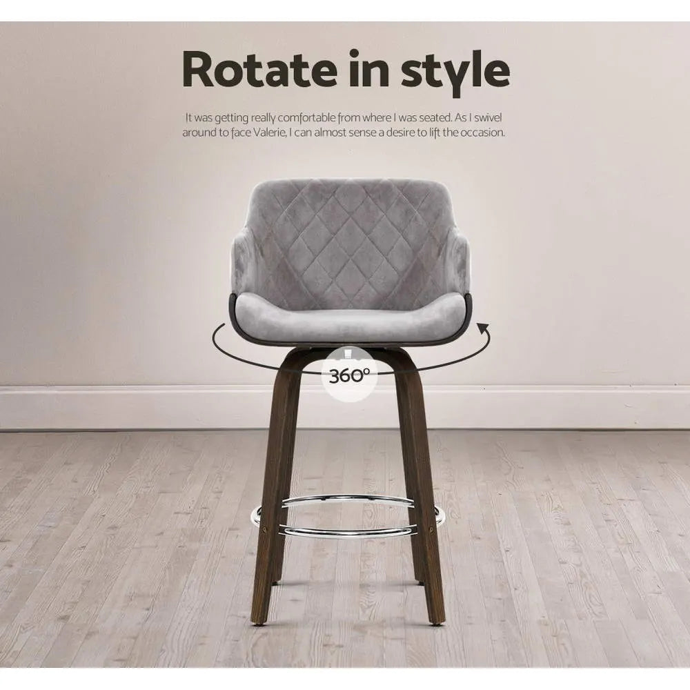 Artiss 2x Bar Stools Swivel Velvet Padded Wooden - Image 4