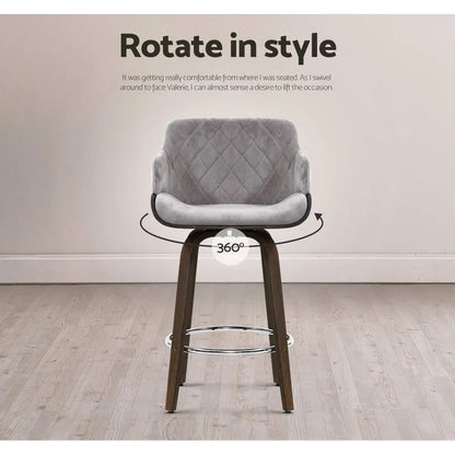 Artiss 2x Bar Stools Swivel Velvet Padded Wooden - Image 4