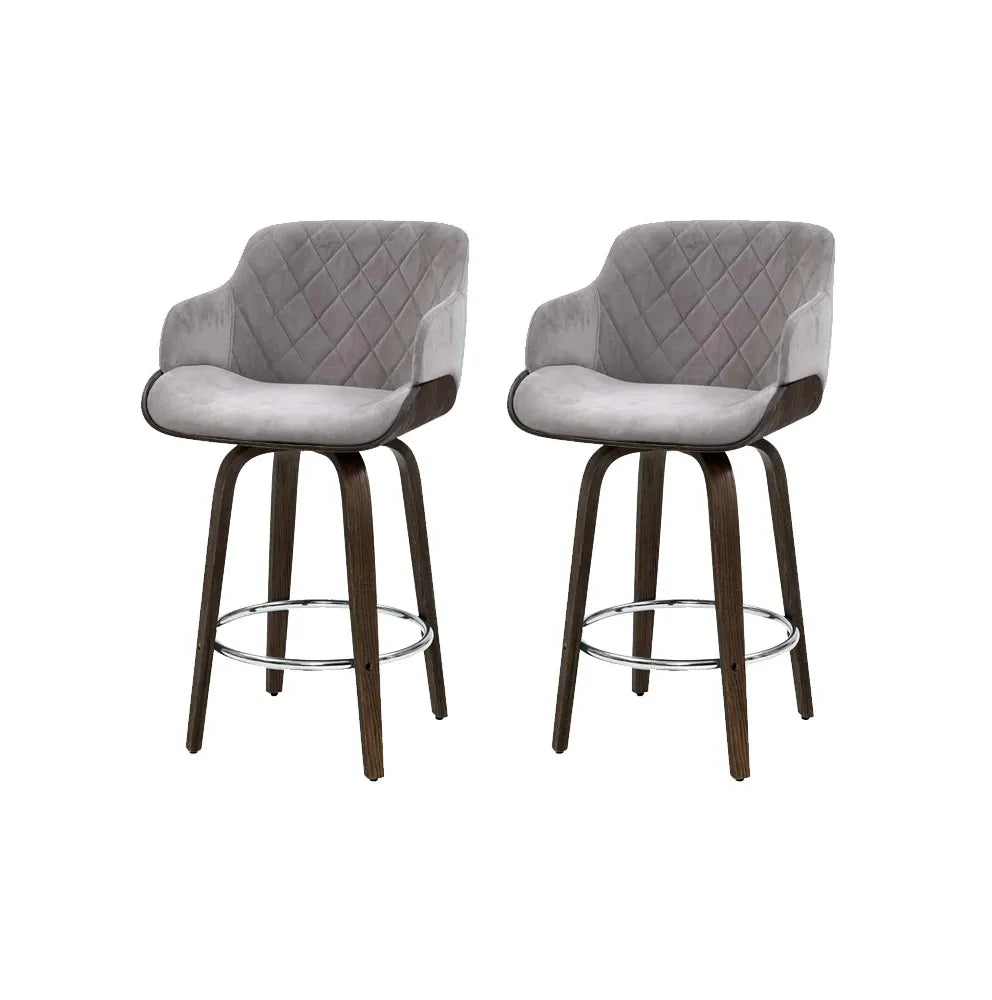 Artiss 2x Bar Stools Swivel Velvet Padded Wooden - Image 7