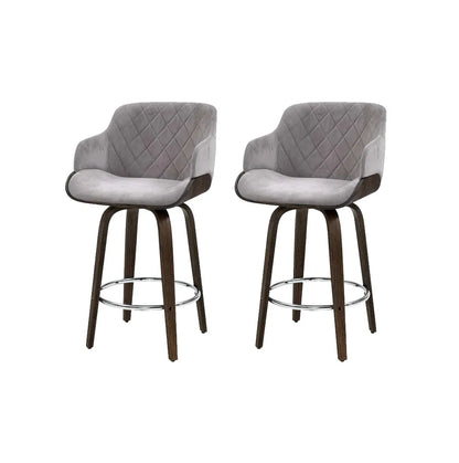 Artiss 2x Bar Stools Swivel Velvet Padded Wooden - Image 7