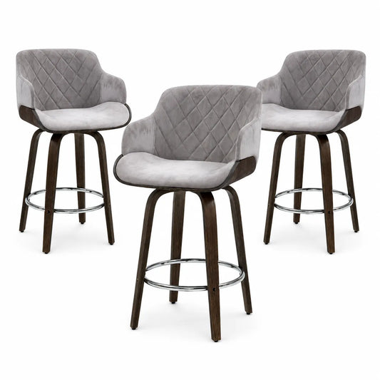 Artiss Bar Stools Set of 3 Kitchen Wooden Bar Stool Dining Chair Swivel Velvet