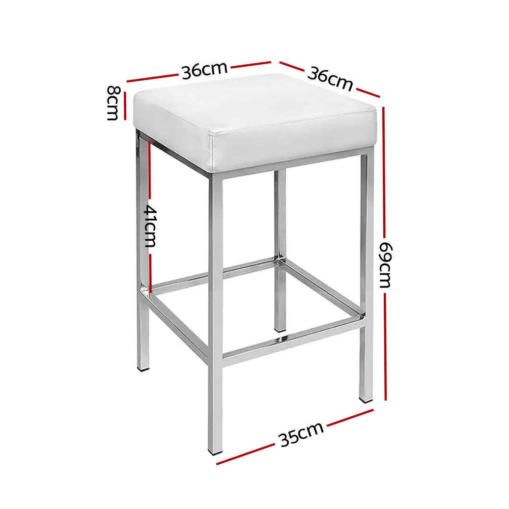 Artiss 2x Bar Stools Leather Padded Metal White - Image 2
