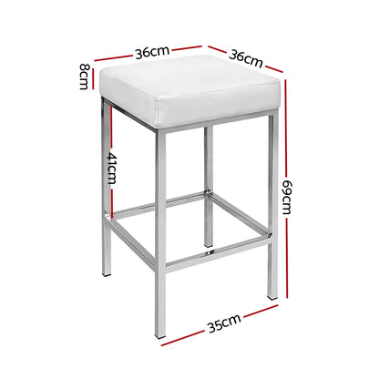 Artiss 2x Bar Stools Leather Padded Metal White - Image 2