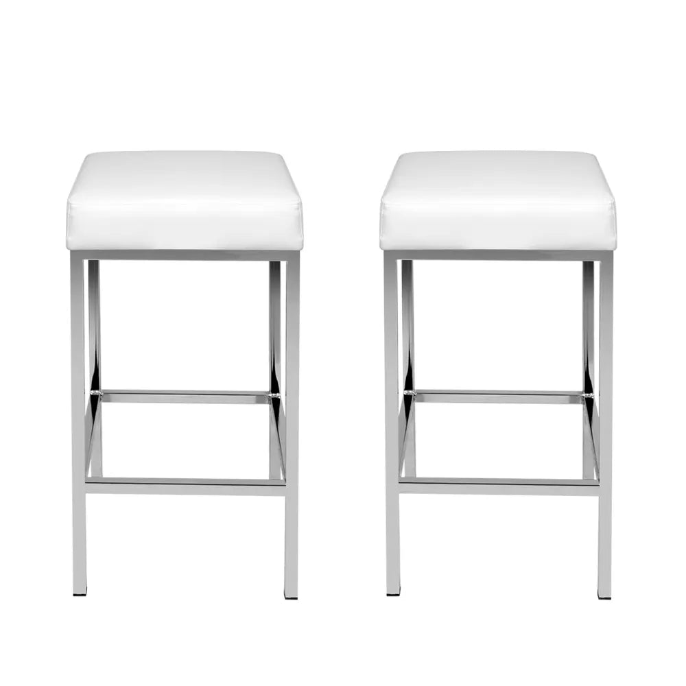 Artiss 2x Bar Stools Leather Padded Metal White - Image 3
