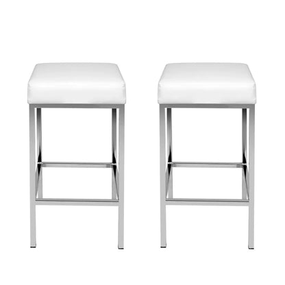 Artiss 2x Bar Stools Leather Padded Metal White - Image 3
