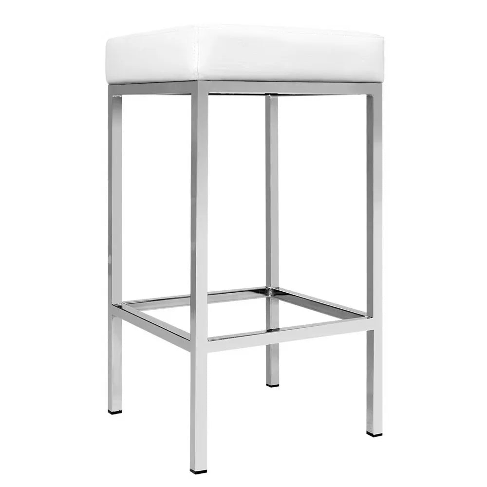 Artiss 2x Bar Stools Leather Padded Metal White - Image 4