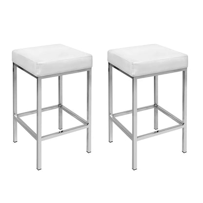 Artiss 2x Bar Stools Leather Padded Metal White - Image 8