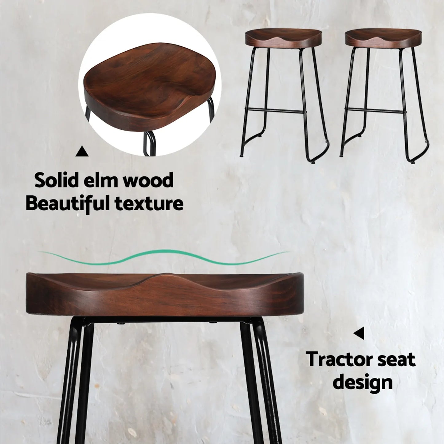 Artiss 2x Bar Stools Tractor Seat 65cm - Image 5