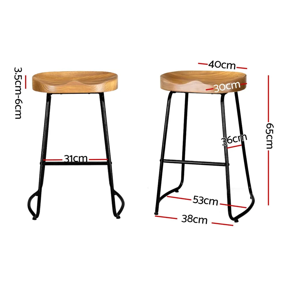 Artiss 2x Bar Stools Tractor Seat 65cm Wooden - Image 2