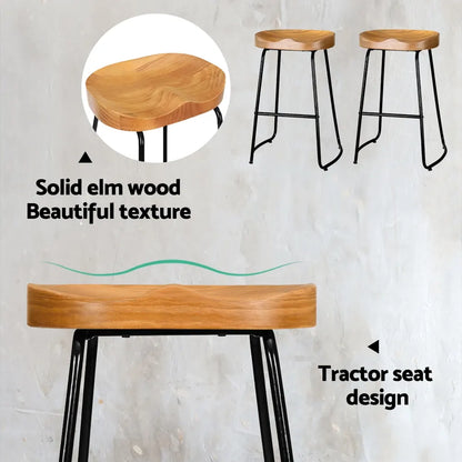 Artiss 2x Bar Stools Tractor Seat 65cm Wooden - Image 5