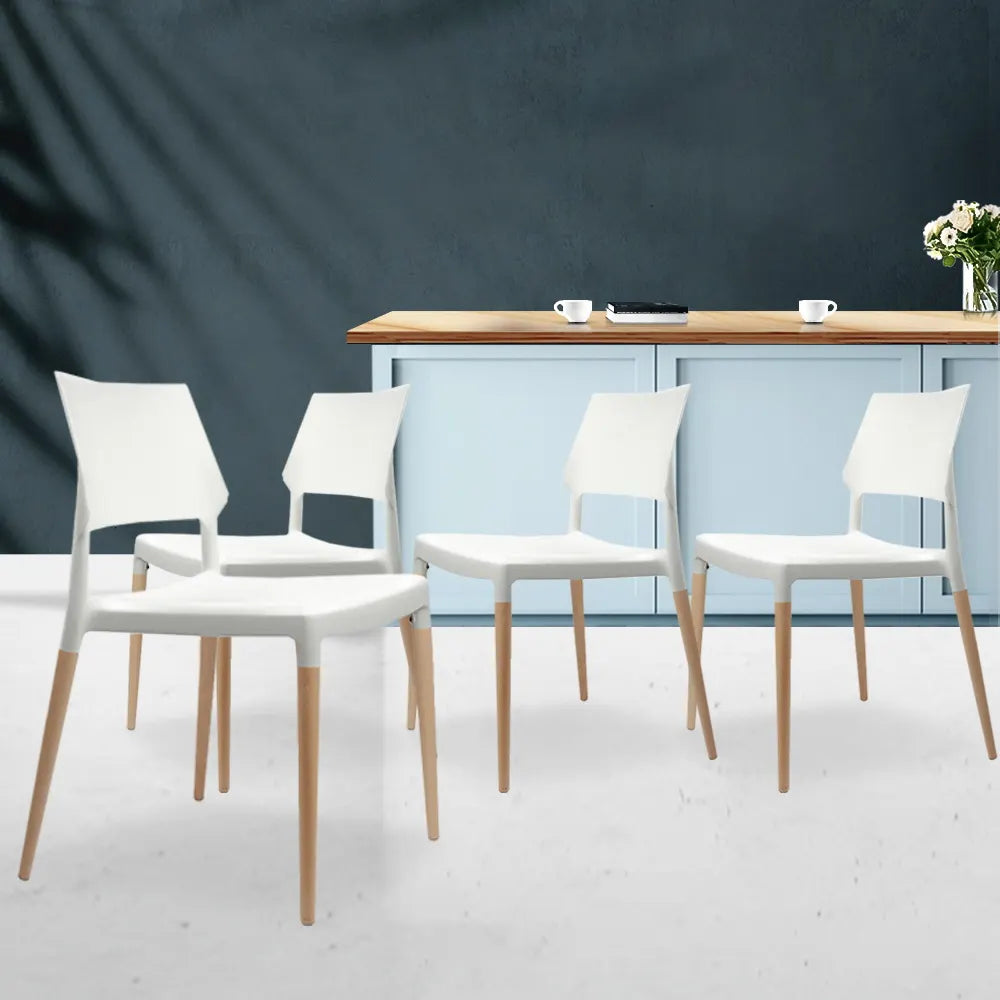 Artiss Dining Chairs Set of 4 Plastic Wooden Stackable White - Image 8