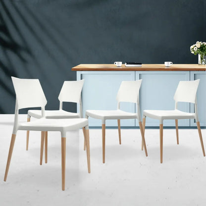 Artiss Dining Chairs Set of 4 Plastic Wooden Stackable White - Image 8