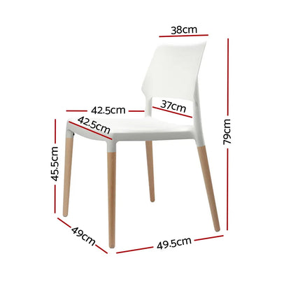 Artiss Dining Chairs Set of 4 Plastic Wooden Stackable White - Image 2