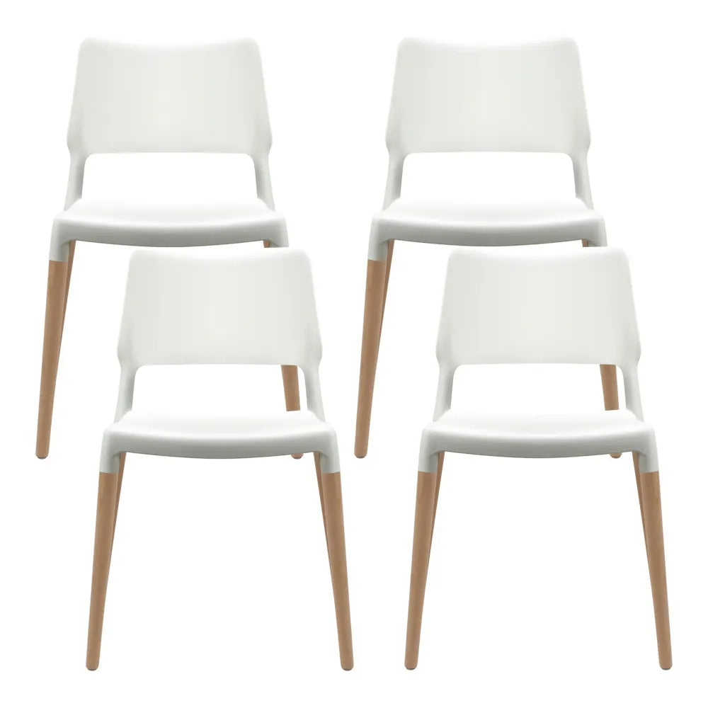 Artiss Dining Chairs Set of 4 Plastic Wooden Stackable White - Image 3