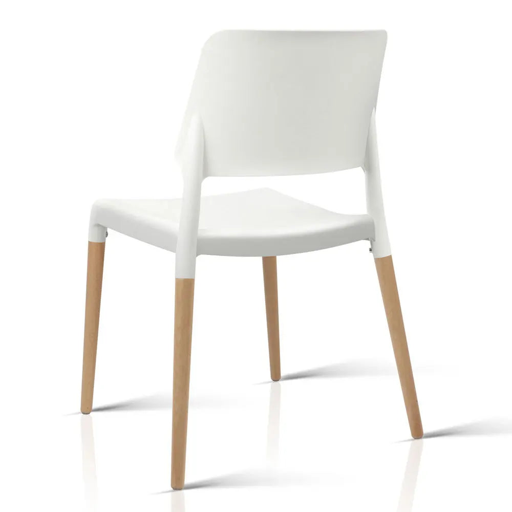 Artiss Dining Chairs Set of 4 Plastic Wooden Stackable White - Image 4