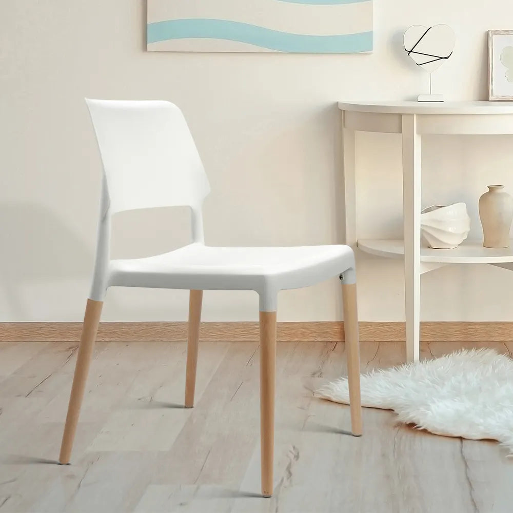 Artiss Dining Chairs Set of 4 Plastic Wooden Stackable White - Image 7