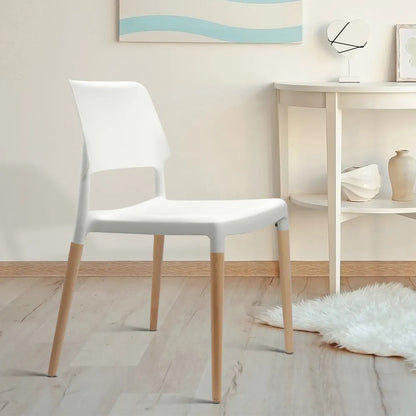 Artiss Dining Chairs Set of 4 Plastic Wooden Stackable White - Image 7
