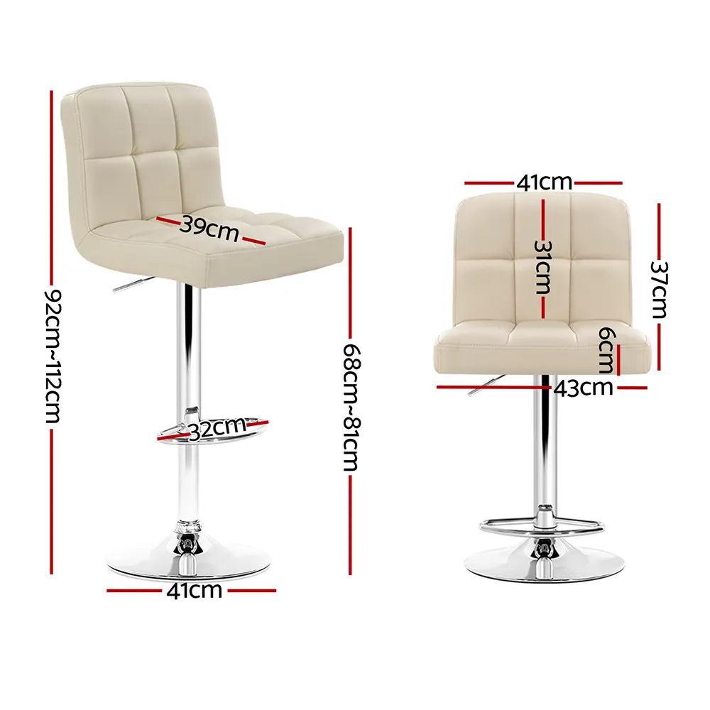 Artiss 2x Bar Stools Leather Gas Lift Beige - Image 2