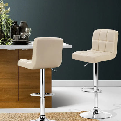 Artiss 2x Bar Stools Leather Gas Lift Beige - Image 7