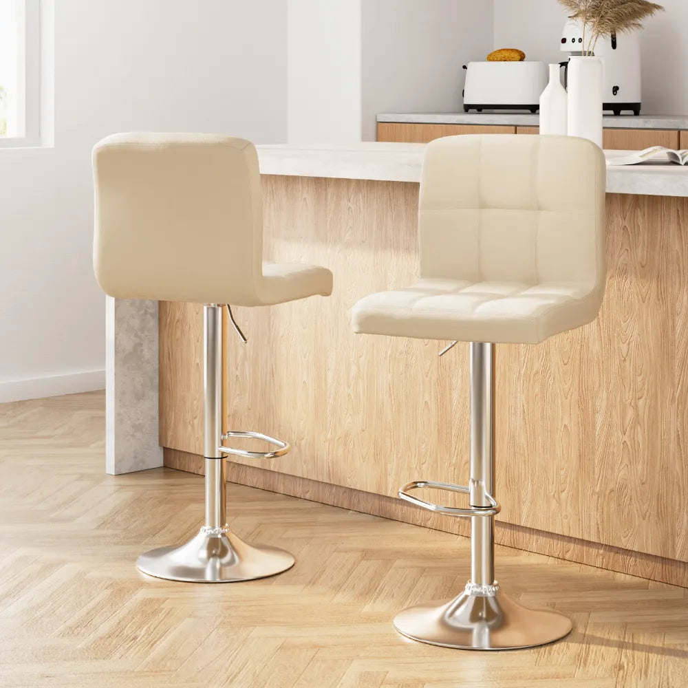 Artiss 2x Bar Stools Leather Gas Lift Beige - Image 8
