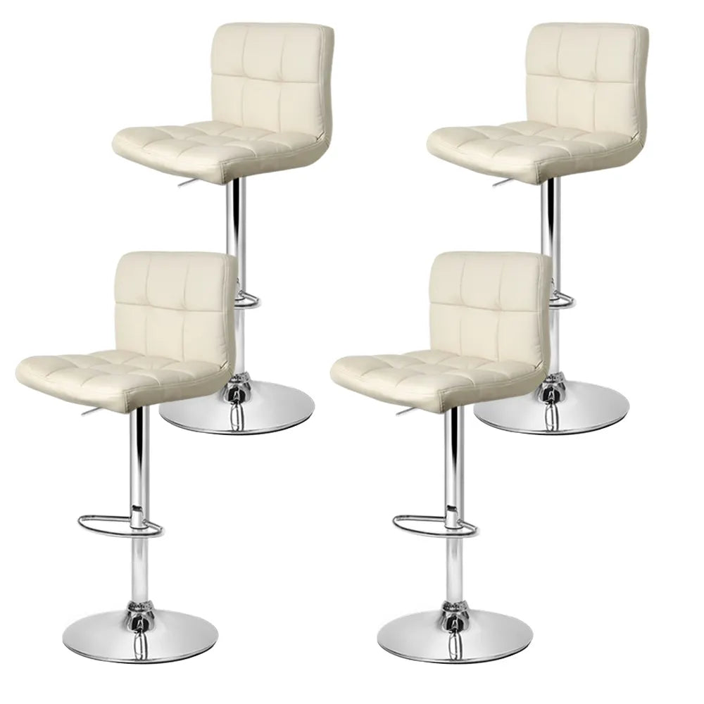 Artiss 4x Bar Stools Leather Gas Lift Beige - Image 3