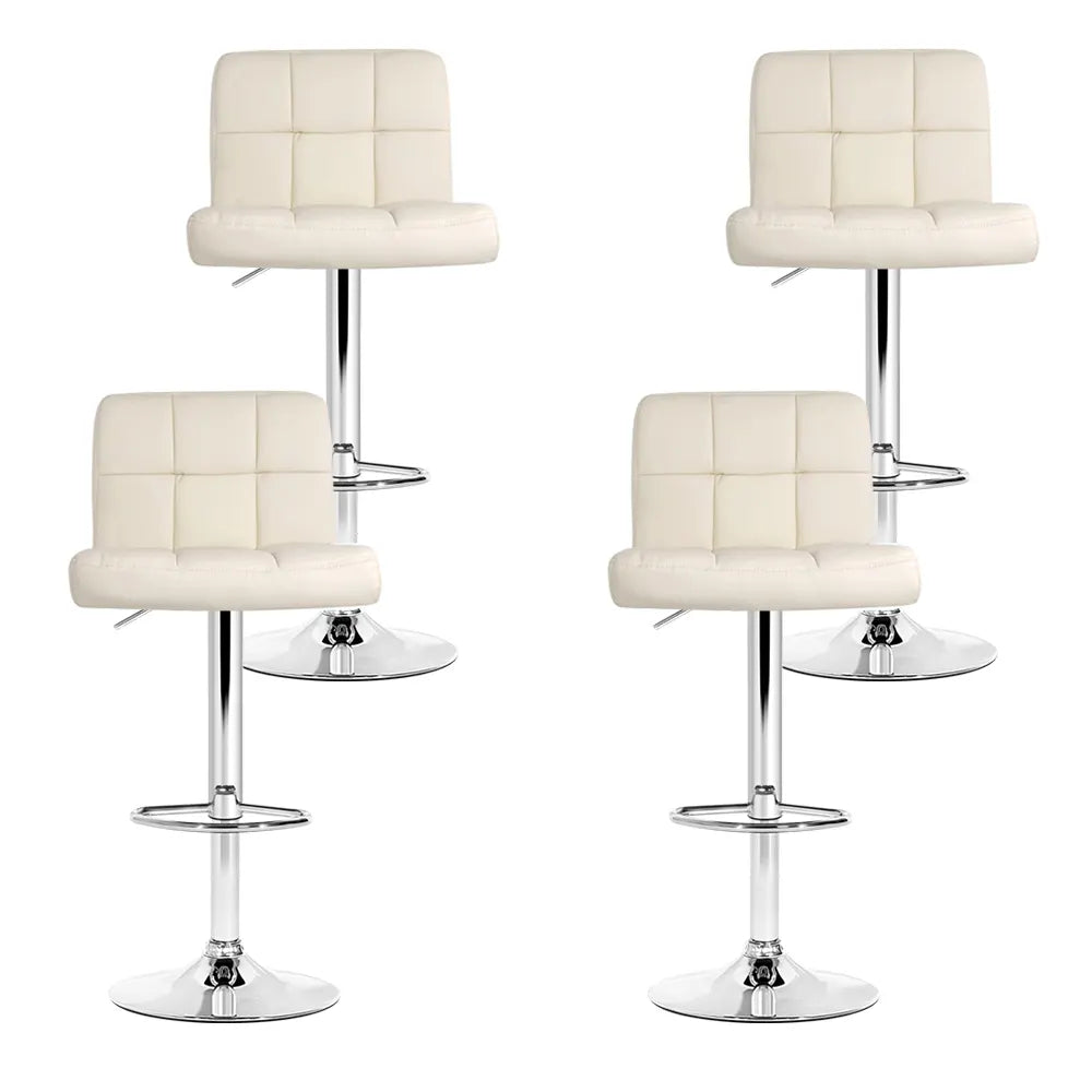 Artiss 4x Bar Stools Leather Gas Lift Beige - Image 6