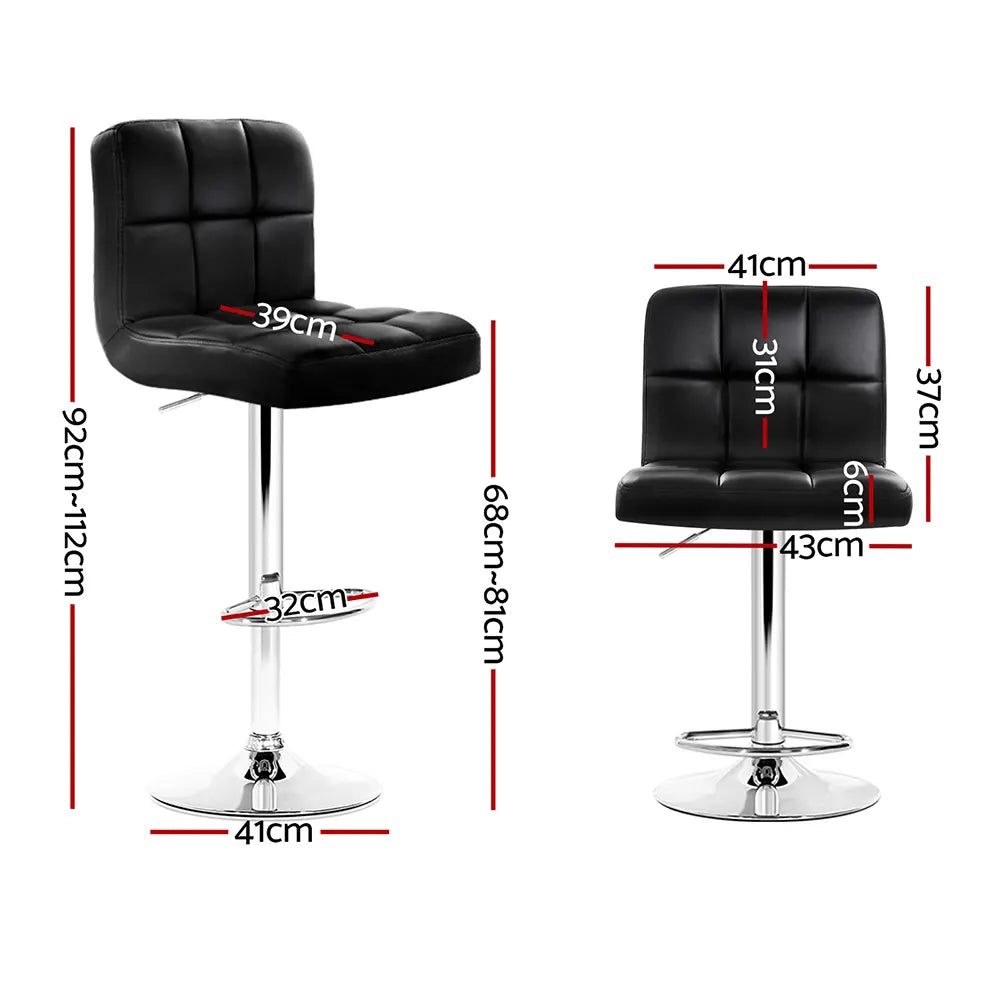 Artiss 2x Bar Stools Leather Gas Lift Black - Image 2