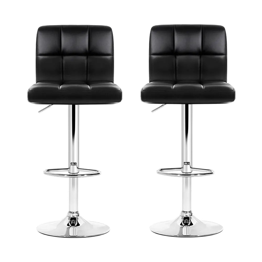 Artiss 2x Bar Stools Leather Gas Lift Black - Image 3