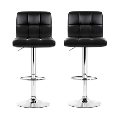 Artiss 2x Bar Stools Leather Gas Lift Black - Image 3