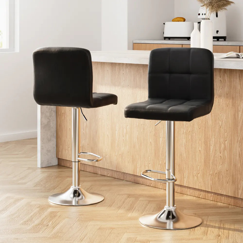 Artiss 2x Bar Stools Leather Gas Lift Black - Image 8