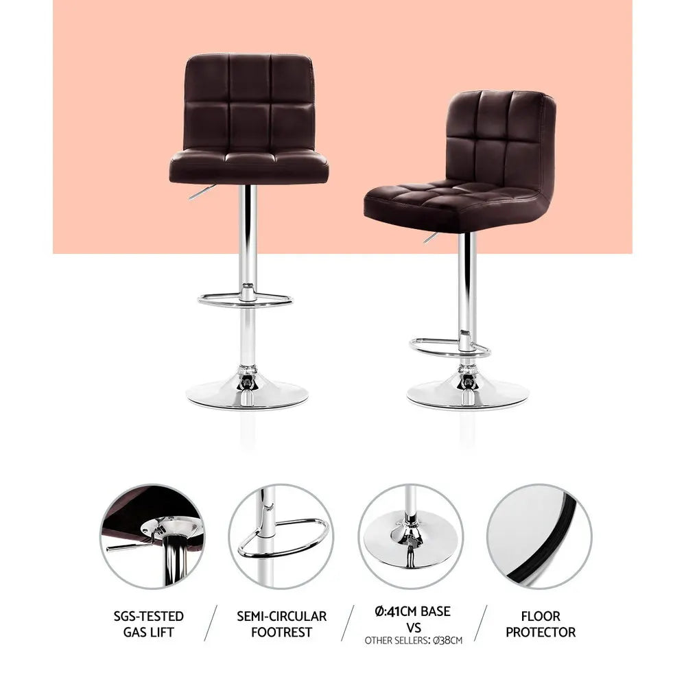 Artiss 2x Bar Stools Leather Gas Lift Brown - Image 5