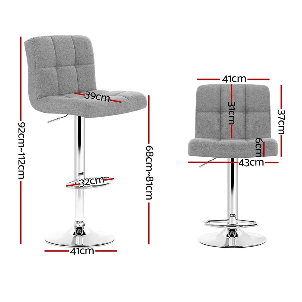Artiss 2x Bar Stools Kitchen Dining Chairs Counter Stool Gas Lift Fabric Grey - Image 2